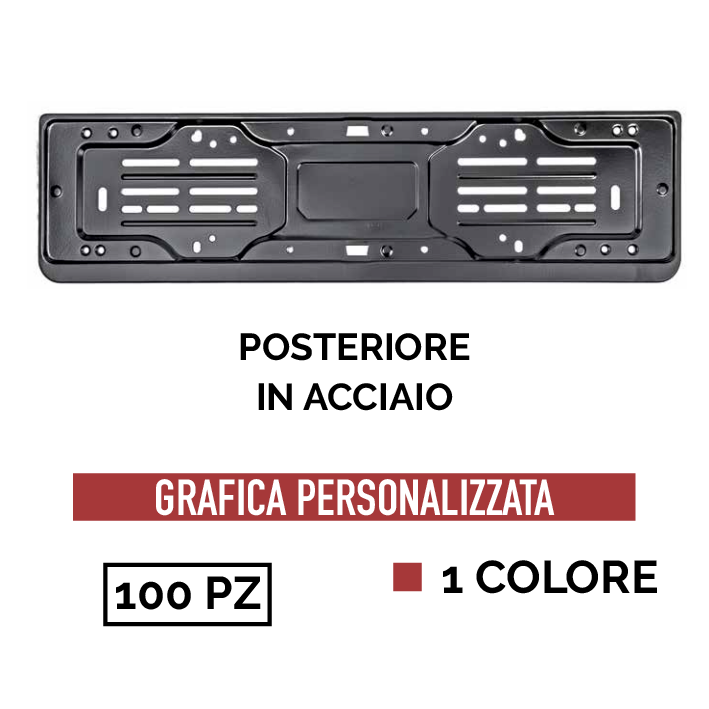 Porta targa POSTERIORE in Acciaio verniciato nero PERSONALIZZABILE 1 COLORE  - Sistem-Fix